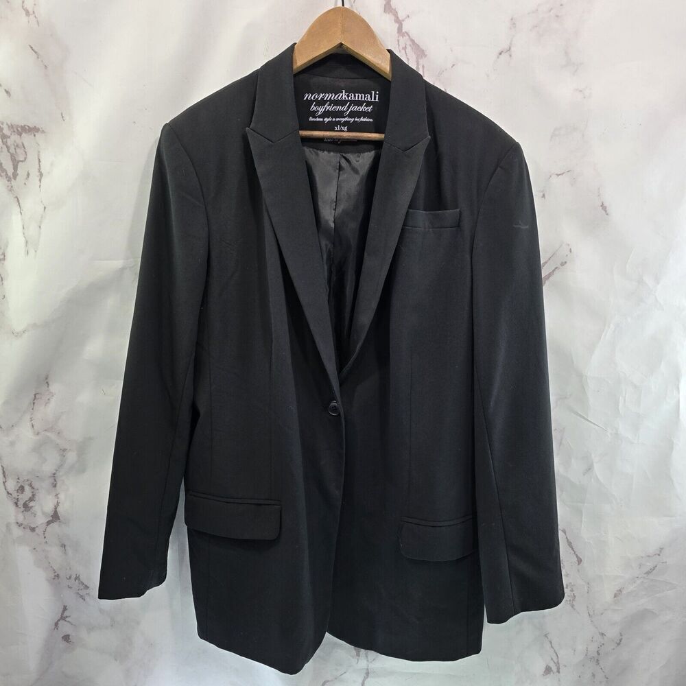Norma Kamali Blazer Womens Xl Black Boyfriend Jacket One Button Jersey Ponte